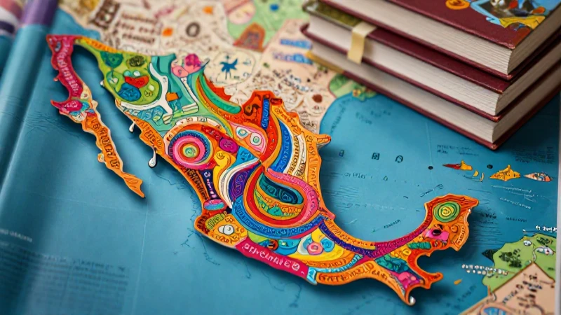 Dialectos: Tipos, Importancia, Características y Ejemplos 7 Mapa mexicano educativo vibrante con ribetes de dialectos