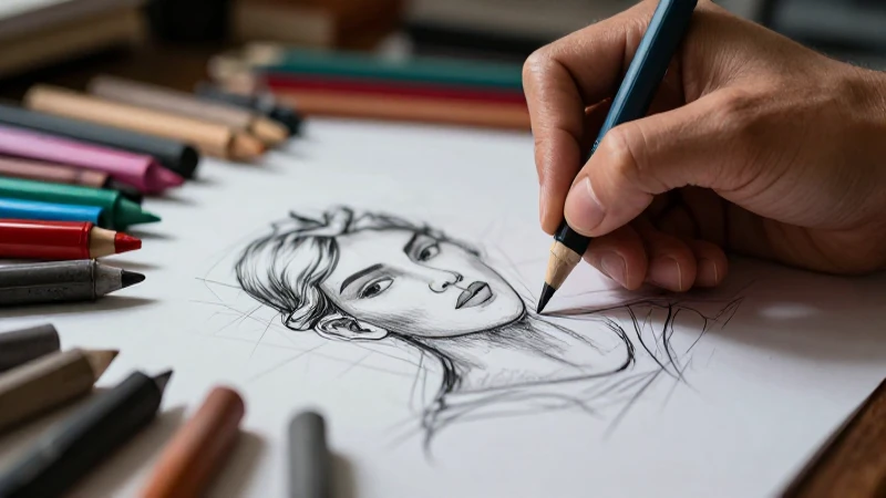 Mano dibujando líneas con estética artística moderna