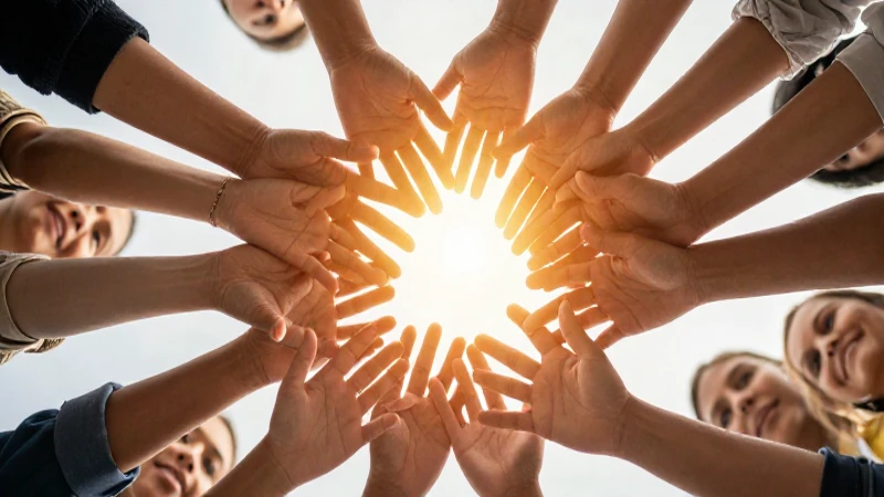Manos unidas en luz dorada simbolizan dignidad