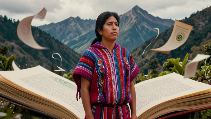 Artista ecuatoriano con textiles y montañas
