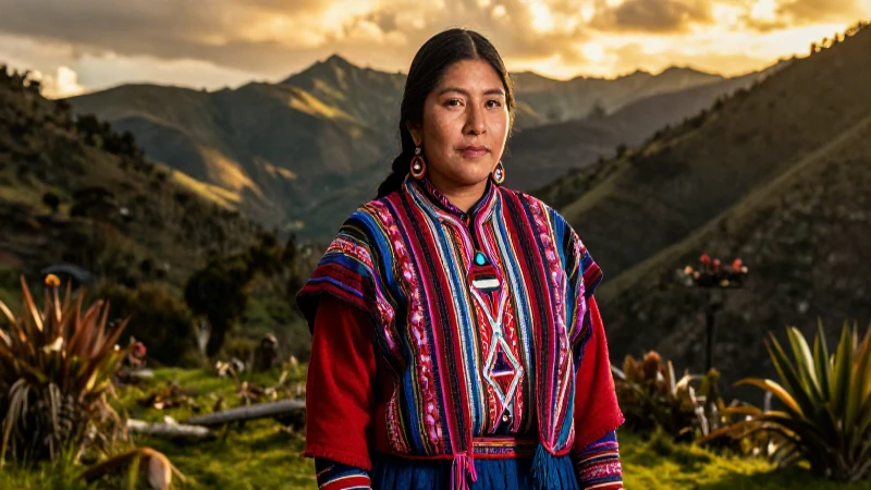 Mujer indígena ecuatoriana imponente en los Andes