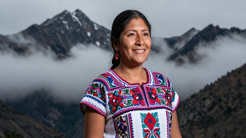 Retrato vibrante de una mujer ecuatoriana con huipil andino