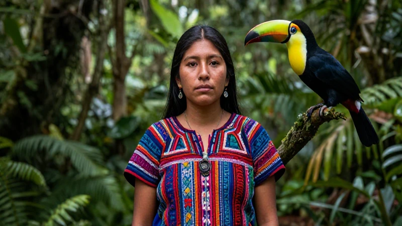 Mujer indígena ecuatoriana vibrante en la selva andina
