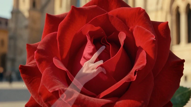 Rosa dramática con manos, estilo hiperrealista