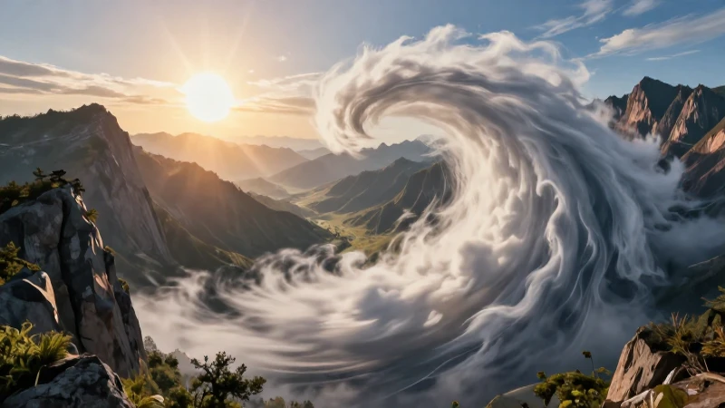 Clima dinámico y montaña bajo sol vibrante