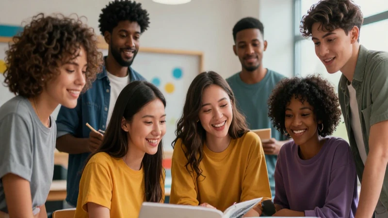 Jóvenes diversos colaboran en un entorno moderno