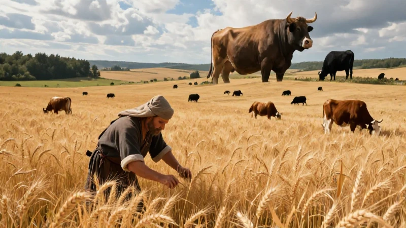 Feudalismo: Historia, características y su funcionamiento 6 Paisaje feudal con campos dorados y animales
