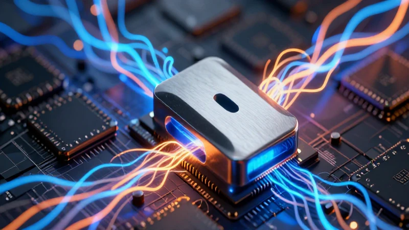 Imán estilizado interactúa con microchips futuristas
