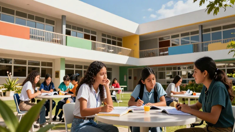 Estudiantes mexicanos aprendiendo en escuela moderna