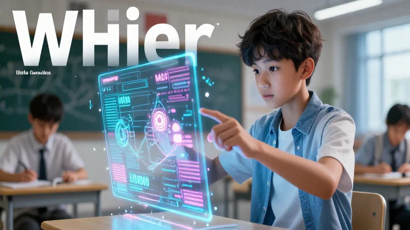 Estudiante concentrado con hologramas de aprendizaje
