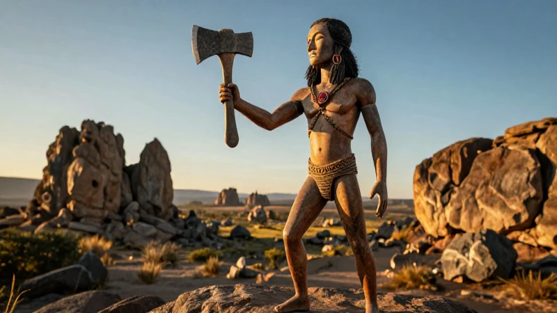 Figura paleolítica elegante en paisaje dorado