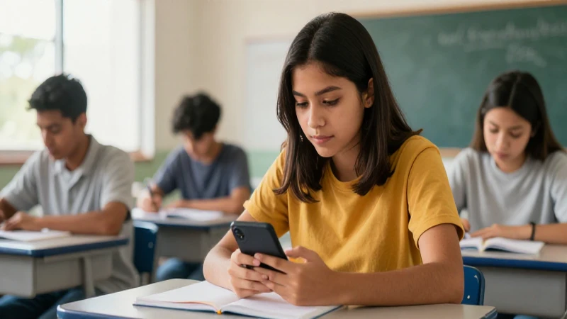Estudiante mexicano concentrado usando celular