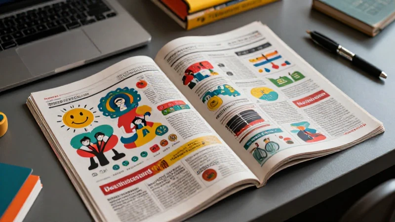 Periódico estilizado mexicano con íconos educativos vibrantes