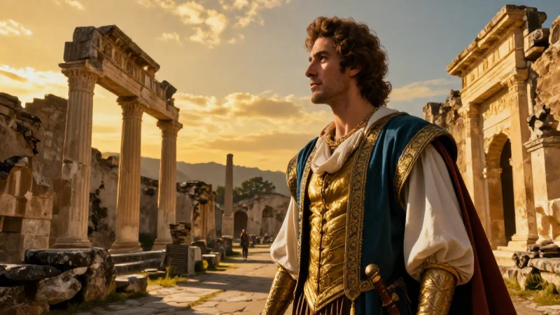 Qué es el Romanticismo: Resumen y Características Clave 7 Figura histórica mira ruinas doradas