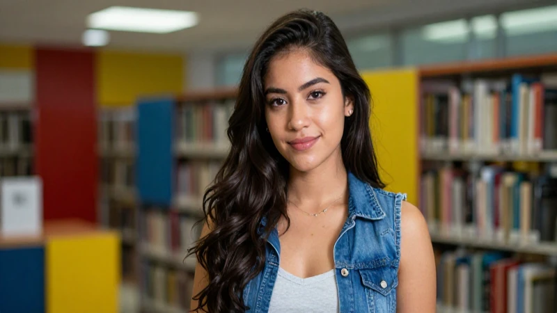 Joven mexicana, atractiva y segura en ambiente universitario