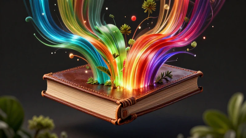 Libro antiguo y arte digital fluyen dinámicamente