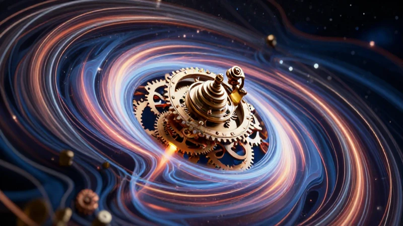 Qué es el tiempo: Perspectivas en física y filosofía 3 Reloj celeste distorsiona espacio-tiempo con luz dinámica