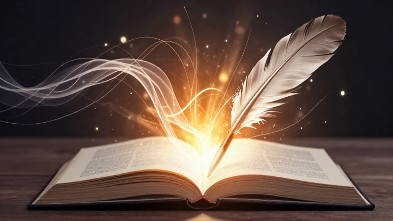 Quill y libro abstracto con luz vibrante