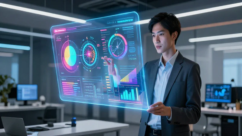 Joven presenta un plan holográfico de negocios moderno