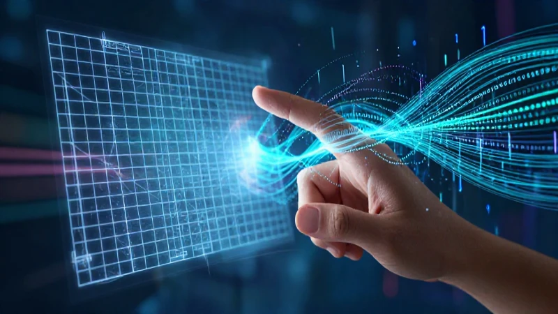 Qué es Excel y cuáles son sus conceptos, historia y usos 8 Mano interactúa con interfaz holográfica dual y color vibrante