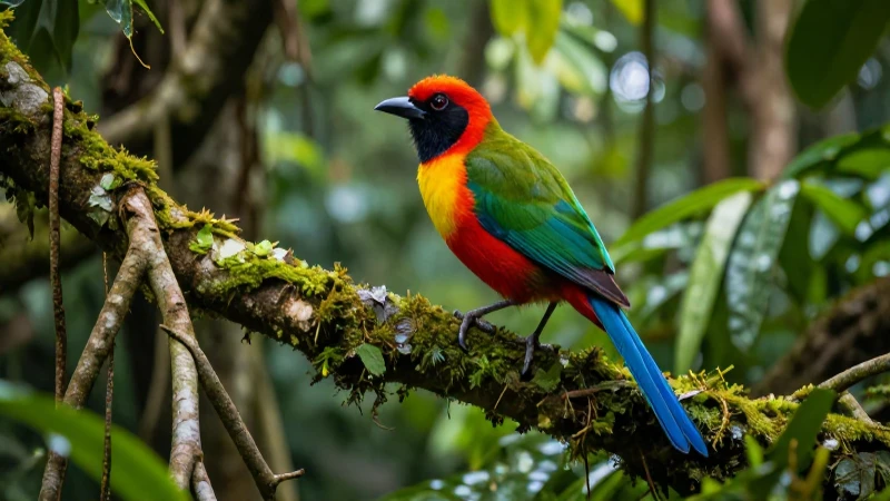 Pájaro tropical vibrante en un exuberante bosque