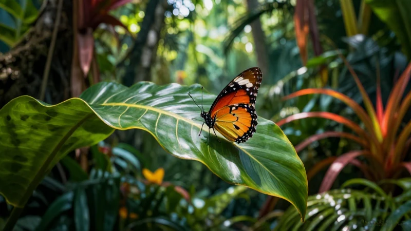 Mariposa vibrante en jungla tropical detallada