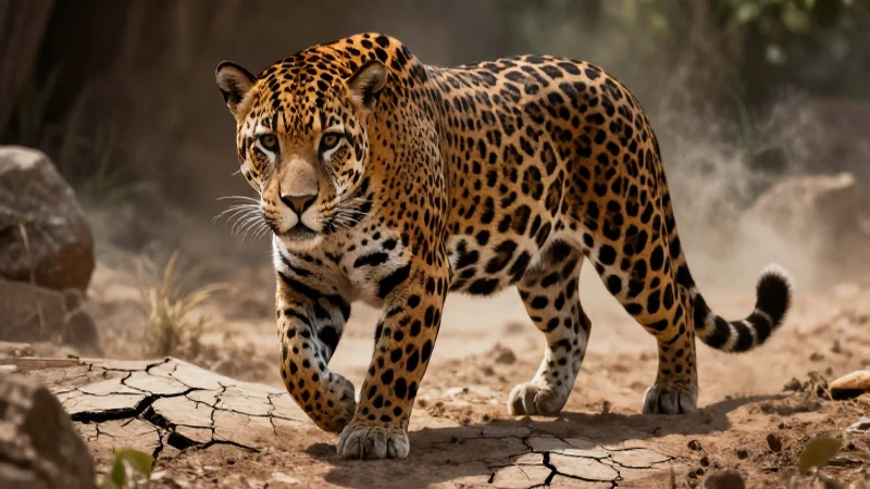 Jaguar majestuoso y vulnerable en calor