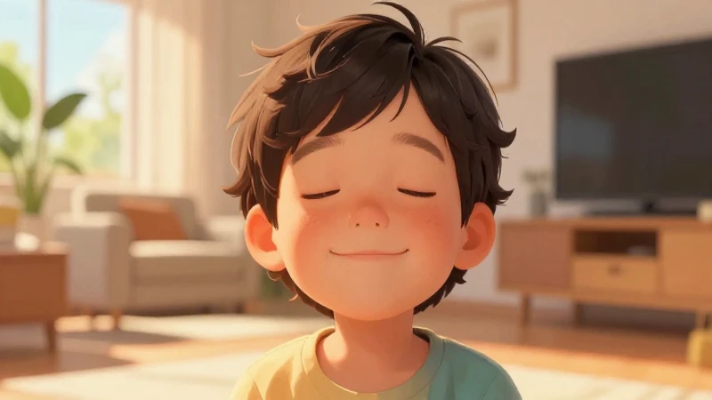 Niño sonríendo respira profundamente en casa
