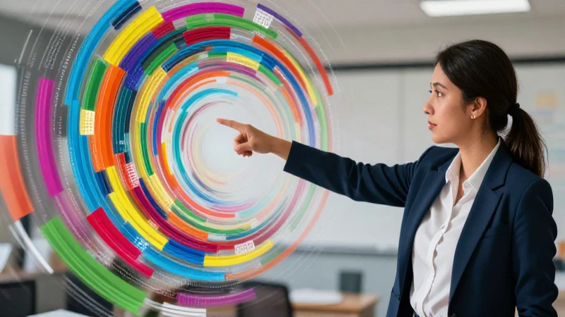 Educador mexicano señala datos abstractos coloridos