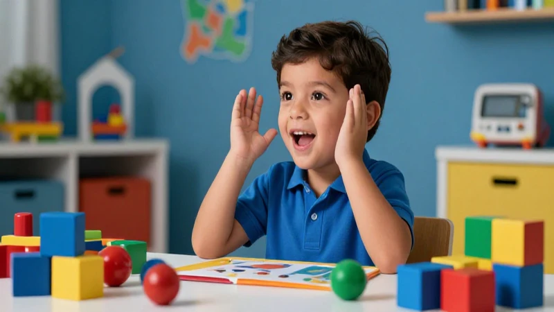 Niño mexicano alegre aprende con bloques coloridos
