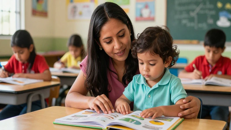 Alfabetización inicial: clave para el aprendizaje temprano 4 Maestra mexicana enseñando a un niño