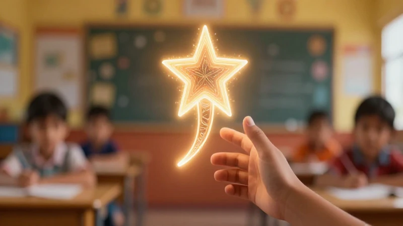Mano de niño y coma luminoso guía el aprendizaje