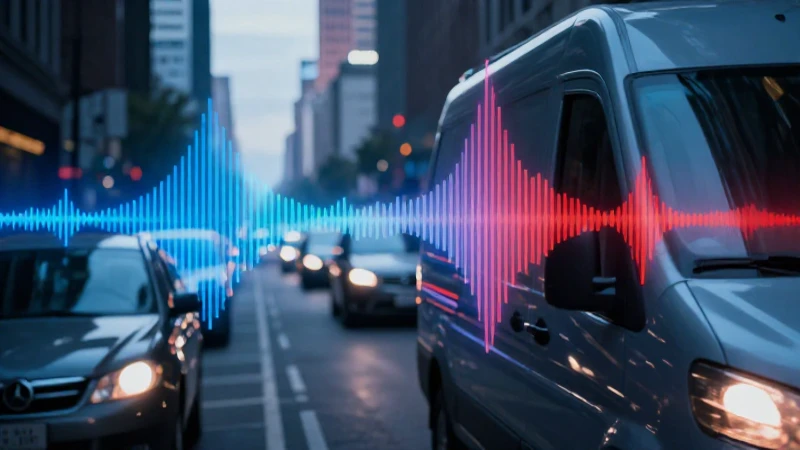 Ilustración urbana con ondas sonoras vibrantes