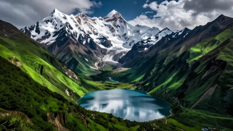 Majestuosos Andes: valle verde, lago prístino y drama