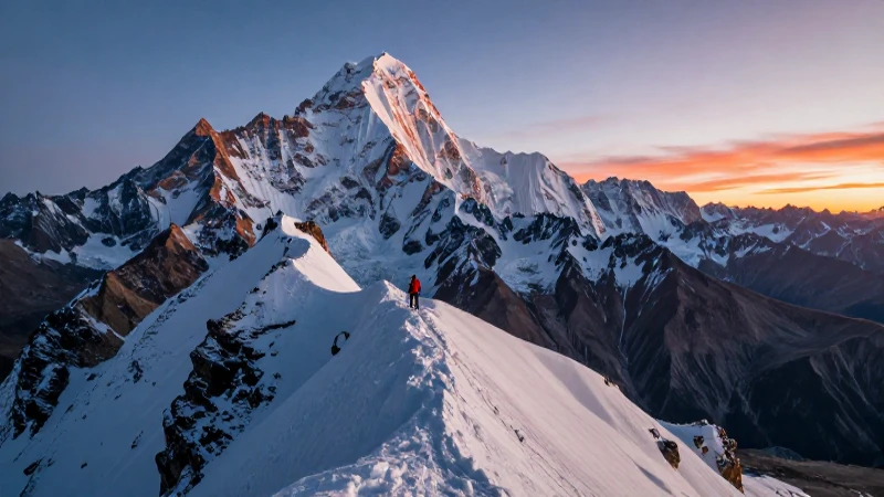 Climador solitario en cumbre andina épica