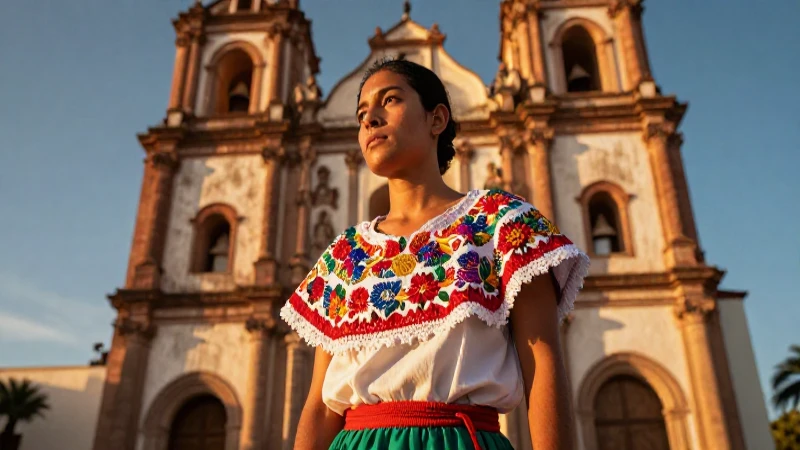 Figura contemplativa en iglesia colonial mexicana