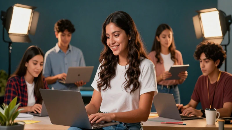 Estudiantes mexicanos modernos usando tecnología