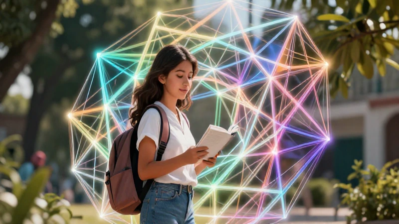 Qué es la geometría: definición, corrientes y conceptos 7 Estudiante mexicano moderno con diseño geométrico holográfico
