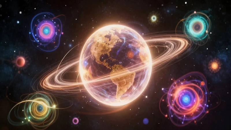 Es una ilustración de ciencia épica sobre fuerzas y gravedad