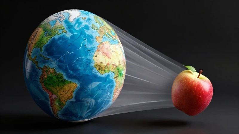 Globo vibrante con manzana y gravedad