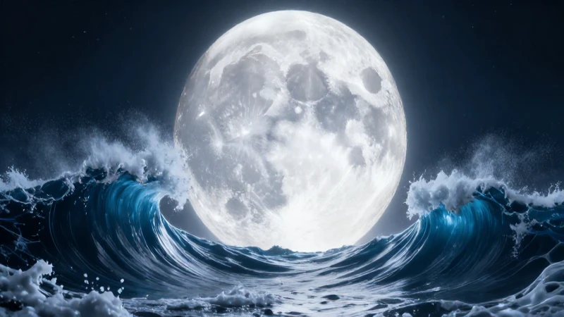 Luna brillante sobre olas épicas
