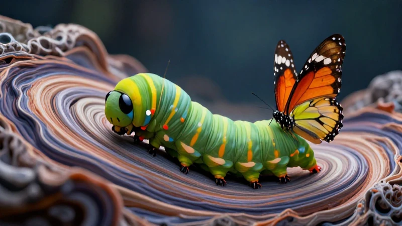 Transformación vibrante de oruga a mariposa