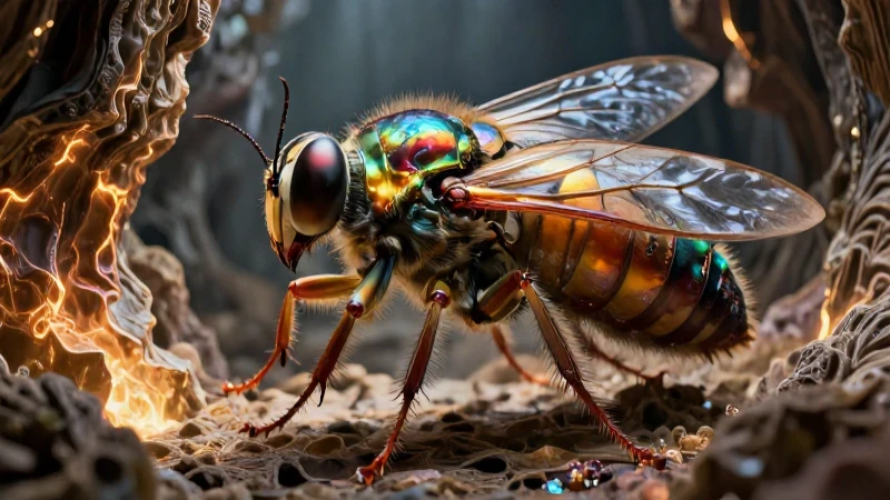 Ilustración hiperdetallada de figura humana y insecto