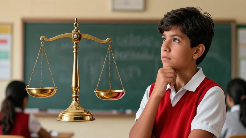 Estudiante contemplando dualidad académica y abstracta
