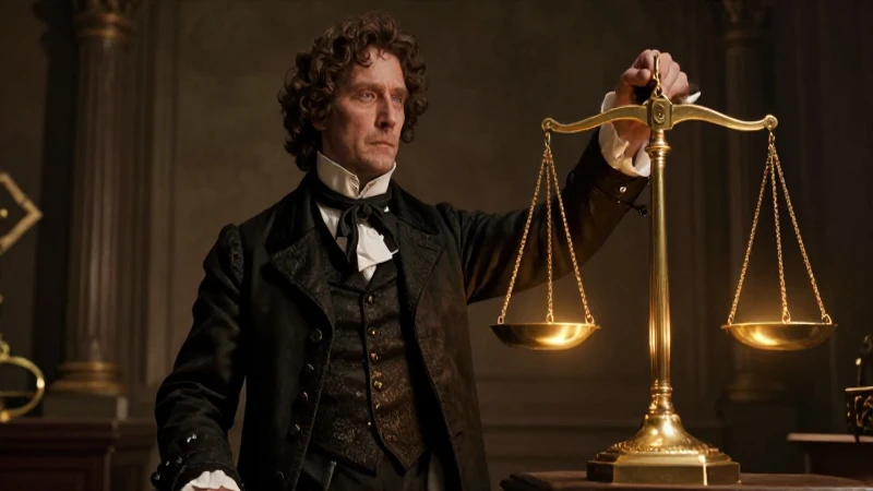 Justicia victoriana dramática con balanza dorada