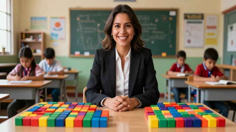 Qué es la multiplicación: definición y propiedades 7 Maestra enseña multiplicación con bloques coloridos en México