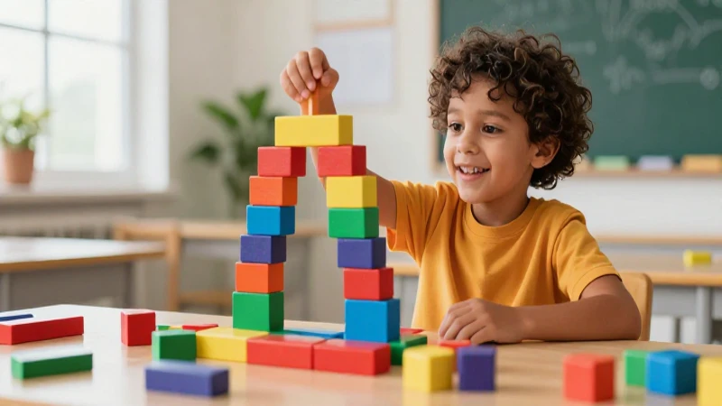 Estudiante aprende multiplicación con bloques