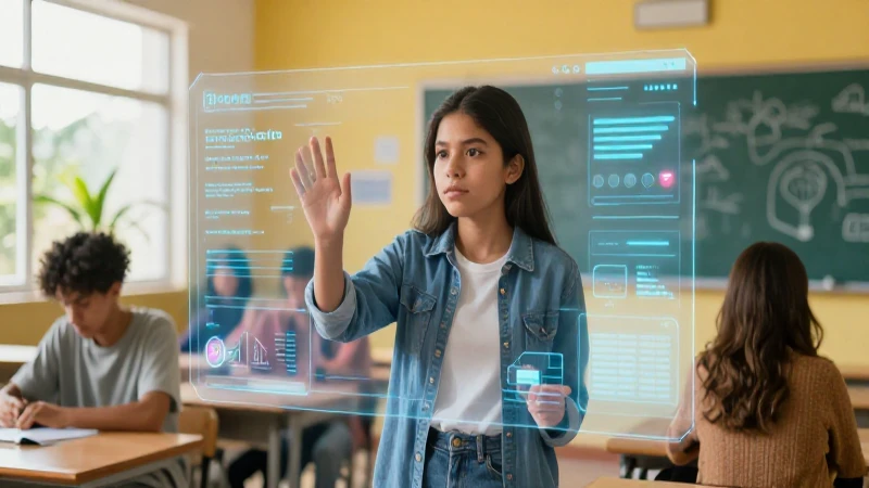 Revoluciona la educación con la Nueva Escuela Mexicana: Innovación académica 4 Joven estudiante interactúa con tecnología futurista
