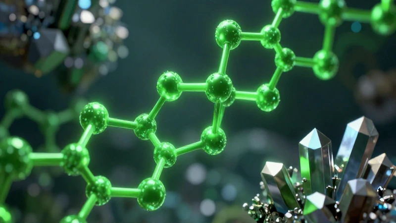 Estructura molecular vibrante con cristales geométricos