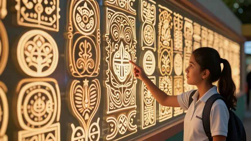 Qué es la rima: definición, tipos y conceptos esenciales 4 Estudiante mexicano interactúa con patrones luminosos educativos